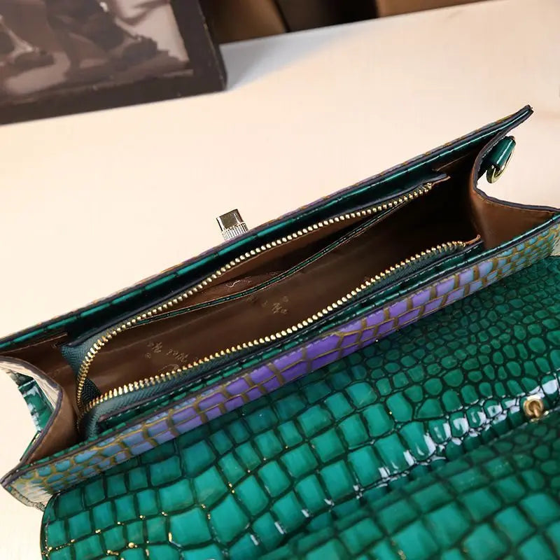 Women's Crocodile Print Cowhide Leather Crossbody Purse-Prime 4 Class